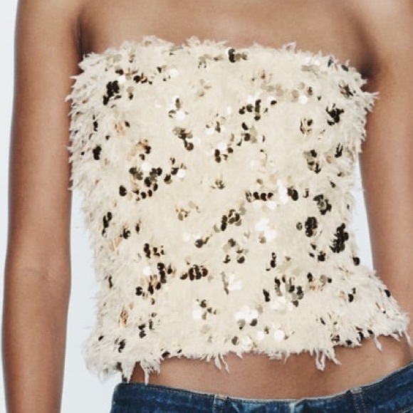ZARA SEQUIN FEATHER CROP TOP - Picture 11 of 11